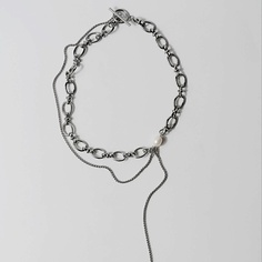 Колье РЕСУРС Чокер из крупной цепи с жемчужиной и асимметричной подвеской