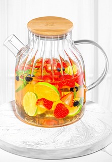 Чайник заварочный Elan Gallery 1,8 л 20х14х18,5 см Crystal glass, с ситом, с бамбуковой крышкой с металлическим дном и с силиконовым уплотнителем