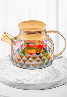 Чайник заварочный Elan Gallery 1 л 20,5х13,5х12,5 см Crystal glass, с ситом, с бамбуковой крышкой с металлическим дном и с силиконовым уплотнителем