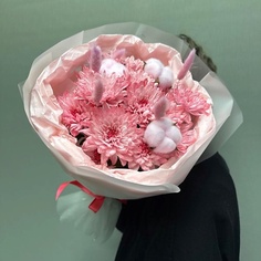 Букет PARTY DAY Хризантема с хлопком и лагурусом