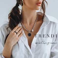 TRENDI Цепочка на шею женская с медальоном черный под золото