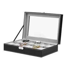 CLOX Шкатулка для хранения 12 часов, черная с белой строчкой, W94