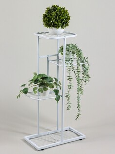 Подставка для цветов greengo, 4 полки, 43 × 22 × 82 см, напольная, металл, белая