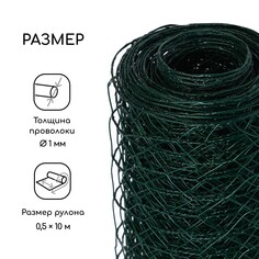 Сетка плетеная с пвх покрытием, 10 × 0,5 м, ячейка 25 × 25 мм, d = 0,9 мм, металл, greengo