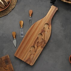 Набор для подачи сыра magistro bottle, 3 ножа, 48×17×1,5 см, акация