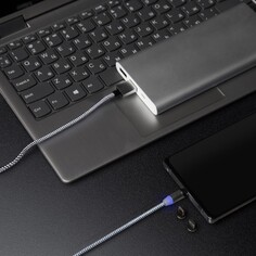 Кабель windigo, 3 в 1, microusb/lightning/type-c - usb, магнитный, 2 а, нейлон, 1 м, серебр.