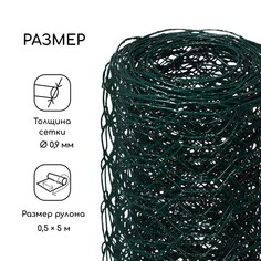 Сетка плетеная с пвх покрытием, 5 × 0,5 м, ячейка 25 × 25 мм, d = 0,9 мм, металл, greengo