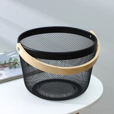 Корзинка для хранения ladо́m, круглая, 26×26×18 см, черная