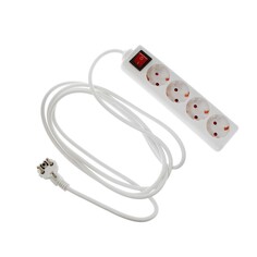 Удлинитель luazon lighting, 4 розетки, 3 м, 10 а, 1300 вт, 3х0.75 мм2, с з/к, с выкл.,