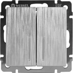 Выключатель встраиваемый Werkel 2 клавиши с подсветкой, цвет серебряный рифленый