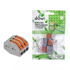 Клеммы соединительные монтажные с рычажком Duwi СМК 222-413 3-проводные 4мм² серые 5шт 26610 5