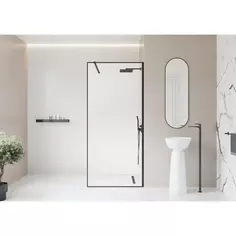 Душевая перегородка Март Walk in 90 90x195 см прозрачное стекло черный профиль Mart