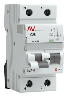 Автомат дифференциальный EKF rcbo6-1pn-25C-100-ac-av DVA-6 1P+N 25А (C) 100мА (AC) 6кА AVERES