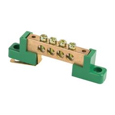 Шина EKF sn0-63-04-2-pe "0" PE 6x9мм 4 отверстия латунь с контактной пластиной 2 зелёных угловых изолятора