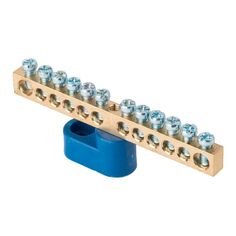 Шина EKF sn0-63-12-1 "0" N (6x9мм) 12 отв. латунь синий угловой изолятор
