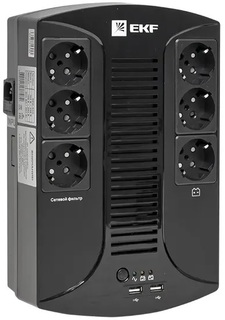 Источник бесперебойного питания EKF SSW-800 E-Power Home 800 ВА , 480Вт, 6хSchuko, 2xUSB Charger, USB,RJ11