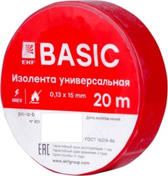 Изолента EKF plc-iz-b-r 0,13х15мм (20м.) красная