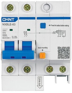Автомат дифференциальный CHINT 819977 NXBLE-63 2P C16 30мА тип AC 6кА (R)