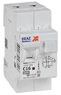 Автомат дифференциальный КЭАЗ 328098 OptiDin D63-22C16-AC-У3 2P C16A 30mA 4,5кА