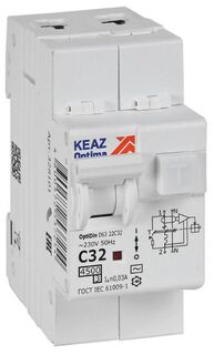 Автомат дифференциальный КЭАЗ 328101 OptiDin D63-22C32-AC-У3 2P C32A 30mA 4,5кА
