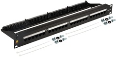 Патч-панель Lanmaster LAN-PPN24U5E 19", 24 порта RJ45, неэкранированная, кат.5E, 1U, с задним органайзером с фиксаторами кабеля