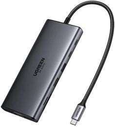 Конвертер UGREEN CM639 45520_ 11-in-1 4K@60Hz 2xUSB-C 3.2+USB-A 3.2+USB-A 3.0+HDMI+VGA+RJ45 Gigabit+SD/TF+AUX3.5mm+PD Converter. Цвет: серый