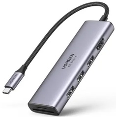 Конвертер UGREEN CM511 45521_ 7-in-1 4K@60Hz USB-C To HDMI+2xUSB-C 3.2+1xUSB-A 3.2+SD/TF+PD Converter. Цвет: серый