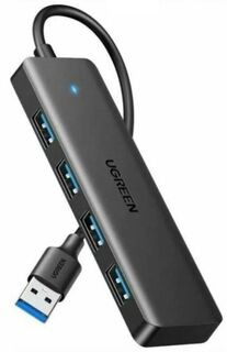 Концентратор UGREEN CM219 4-Port USB 3.0 Hub with USB-C power port, длина кабеля: 1м, цвет: черный