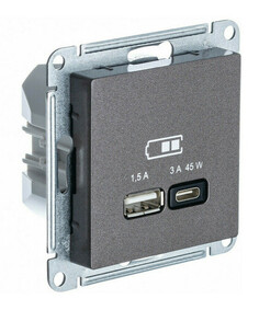 Розетка USB Systeme Electric ATN000629 AtlasDesign A + тип-C 45Вт высокоскор.заряд. QC, PD, механизм, Мокко