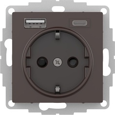 Розетка с заземлением с 2 USB Systeme Electric ATN000632 AtlasDesign USB A+C, 5В/2,4А/3,0А, 2х5В/1,5А, механизм, Мокко