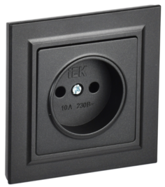 Розетка без заземления в сборе IEK BR-R10-10-K02-F BRITE без защитных шторок 10А РСР10-1-0-БрЧ Черный