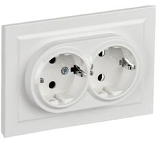 Розетка двухместная с заземлением в сборе IEK SK-R21-16-K01-F SKANDY без защитных шторок 16А SK-R08W арктический белый