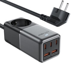 Зарядное устройство сетевое ACEFAST Z2 PD75W GaN (3*USB-C+2*USB-A) desktop charging adapter (EU). Цвет: черно-серый