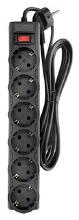 Сетевой фильтр CBR CSF 2606-3.0 Black 6 евророзеток, длина кабеля 3 метра, цвет чёрный (пакет)