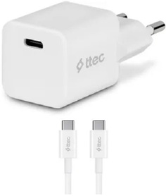 Зарядное устройство сетевое TTEC 2SCP01CB SmartCharger 20W PD c кабелем USB-C - USB-C 3A. Цвет: белый