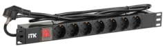 Блок розеток ITK PH12-7D1 на 7 розеток нем. стандарт, с LED выключателем,1U, шнур 2м вилка нем. стандарт, алюминиевый профиль