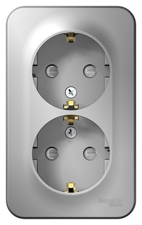 Розетка Systeme Electric BLNRA011203 2-ая с/з со шторками, 16А, 250В Алюминий наруж