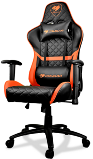 Кресло игровое Cougar Armor One черно-оранжевое, экокожа, регулируемый угол наклона, механизм качания