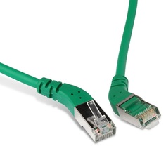 Кабель патч-корд F/UTP 6 кат. 1м. Hyperline PC-APM-STP-RJ45/R45-RJ45/R45-C6-1M-LSZH-GN угловой, экранированный, правый 45°-правый 45°, LSZH, зеленый