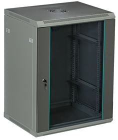 Шкаф настенный 19", 15U W&T C156060GWTWOF-RU 600x600 мм, дверь стекло, цвет серый, без вент.
