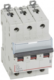 Автоматический выключатель Legrand 407852 DX³ 6000 - 10 кА - тип характеристики C, 3П, 400 В~, 2 А, 3 модуля