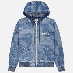 Мужская джинсовая куртка Evisu Heritage Fisherman Godhead Laser Print Hooded Denim