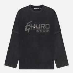 Мужской лонгслив Evisu Heavy Washed Multi Labels, цвет чёрный