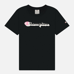 Женская футболка Champion Light Cotton Big Logo Crew Neck, цвет чёрный
