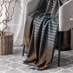 Плед Estia Аззерра серый/бирюзовый 140х200+10х2 см