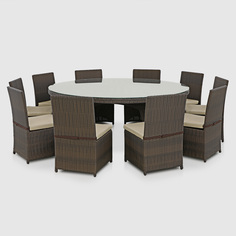 Комплект мебели Ns Rattan Round из искусственного ротанга коричневый с бежевым 11 предметов