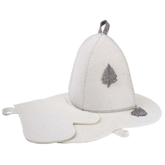 Набор банный подарочный ГлавБаня (шапка,рукавица,коврик) войлок белый