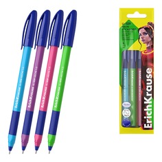 Набор шариковых ручек Erich Krause U-109 Stick&Grip Neon 1.0, Ultra Glide Technology, цвет чернил синий, 4 шт
