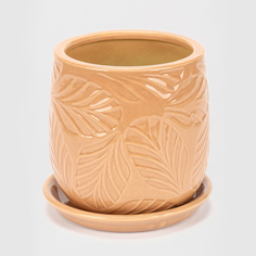 Горшок для цветов с поддоном Viet Thanh Бежевый лист d16