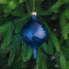 Шар стеклянный Yancheng Shiny с орнаментом синий 8х13 см